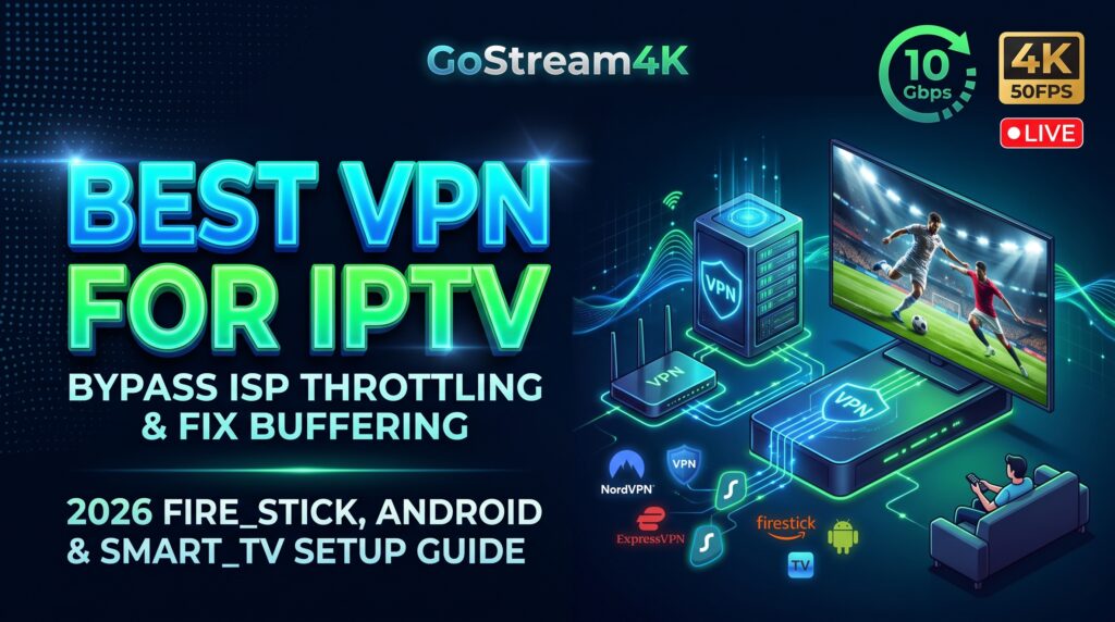 Best VPN for IPTV bypassing ISP speed throttling and buffering for 4K streaming on Firestick, Android TV, and Smart TVs with GoStream4K